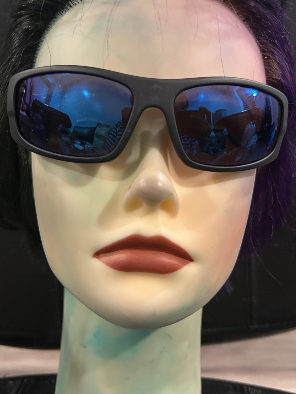 Men's Polarized Sport Sunglasses - Black Frame with Blue Mirrored Lenses